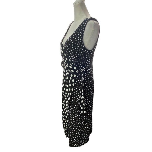 BRAVISSIMO Curvy Polka Dot Faux Wrap Dress V Neck Sleeveless Black White 10 - Picture 8 of 16